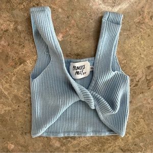 Princess Polly Blue Knit Front Twist Top Size XS/S